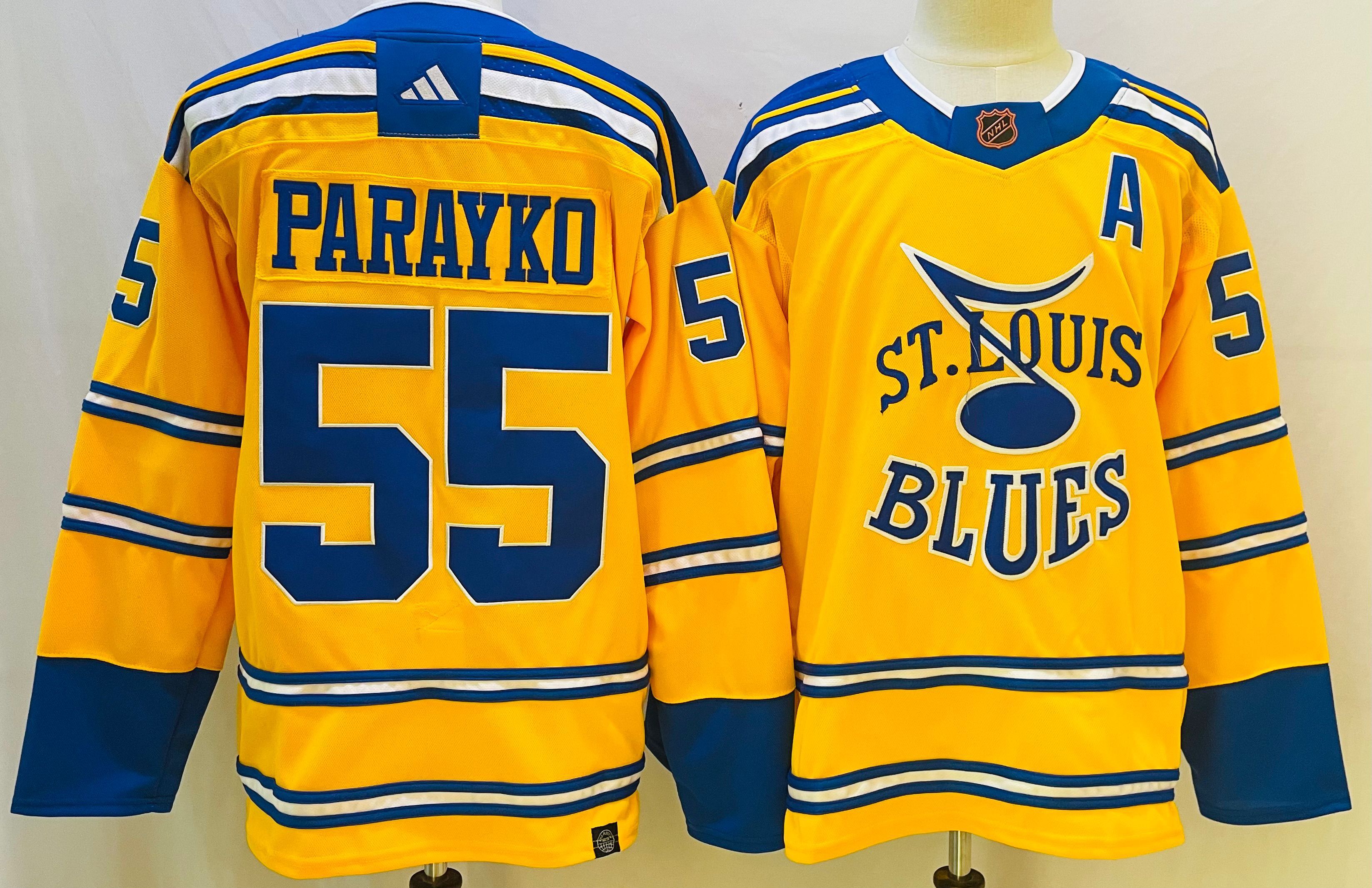 Men St.Louis Blues 55 Parayko Yellow Throwback 2022 Adidas NHL Jersey